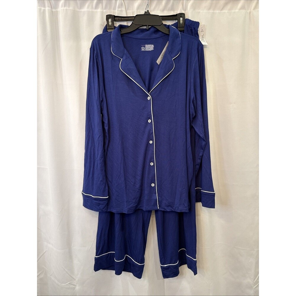 Adore Me Matylda Long Sleeve Top & Pants Pajama Set 2 Piece 1X Blue depths
